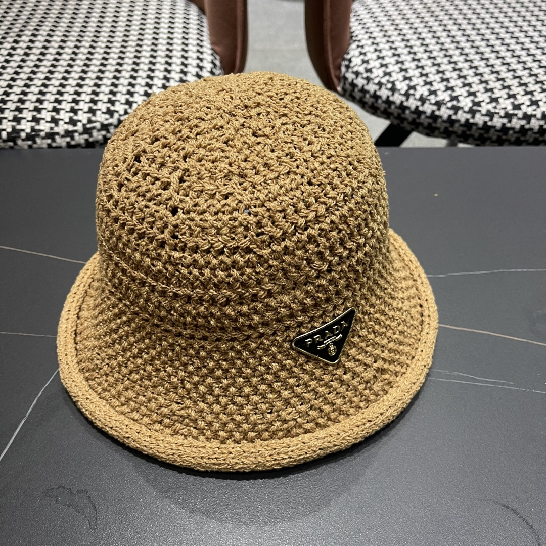 【PRADA普拉达】新款镂空小桶帽渔夫帽，可随意折叠，超好搭