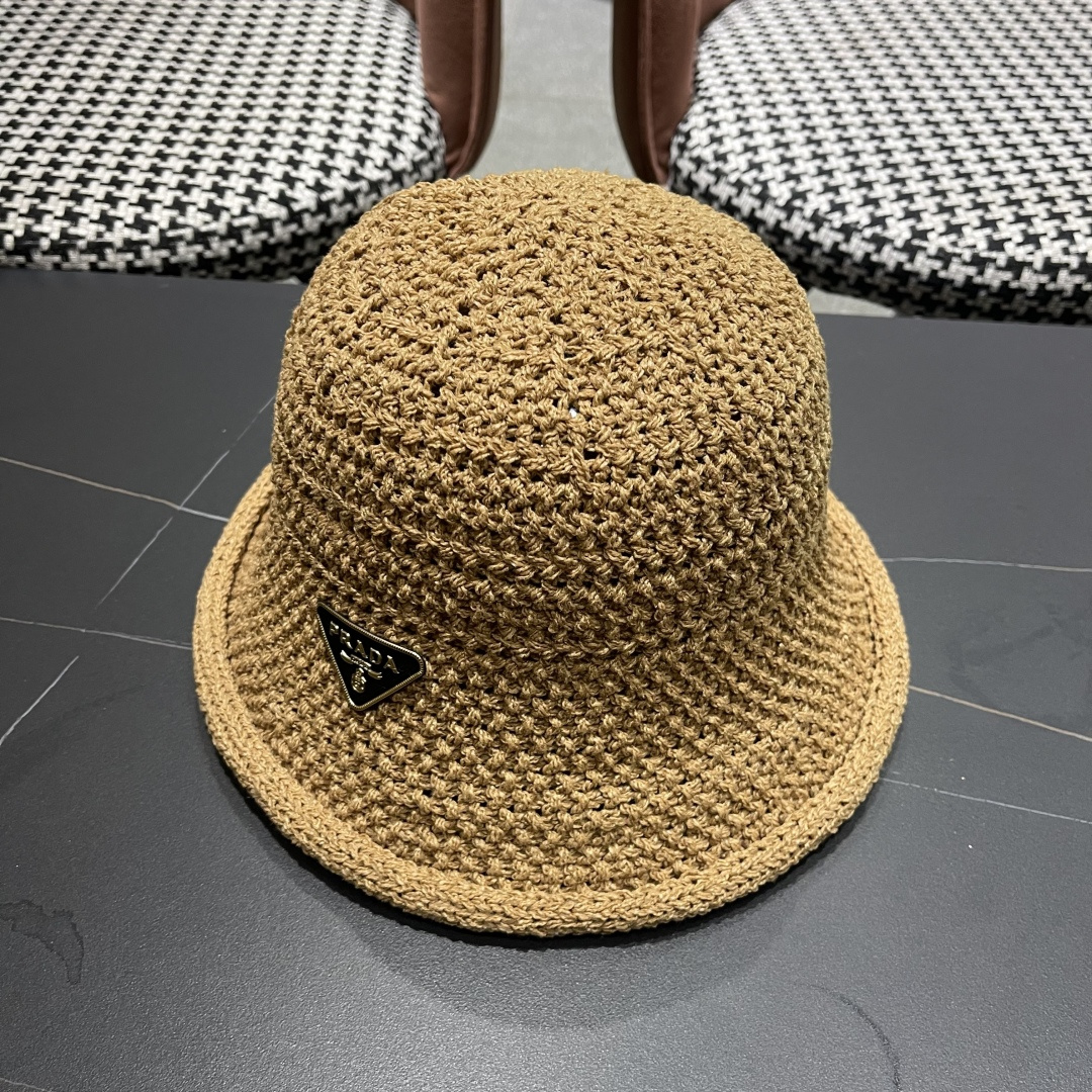 【PRADA普拉达】新款镂空小桶帽渔夫帽，可随意折叠，超好搭