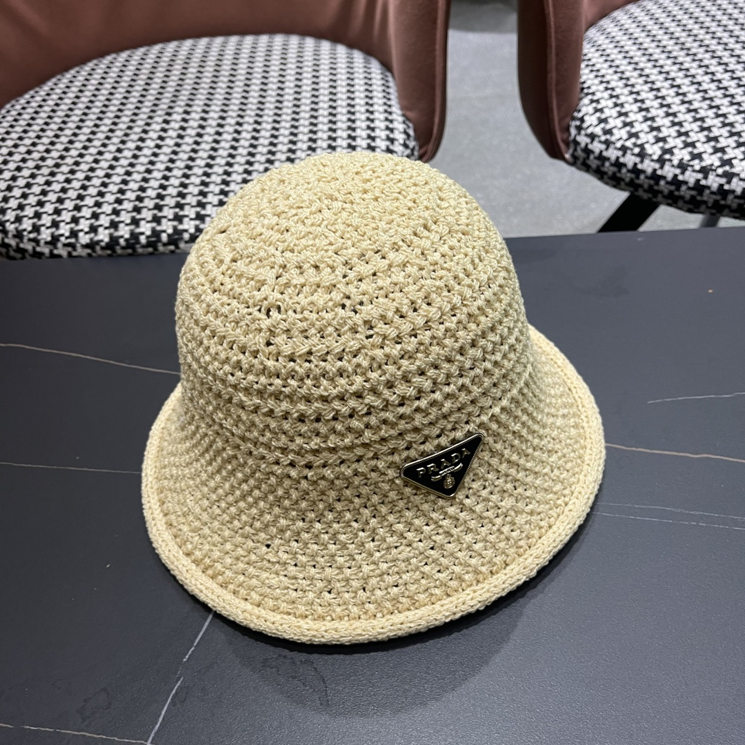 【PRADA普拉达】新款镂空小桶帽渔夫帽，可随意折叠，超好搭