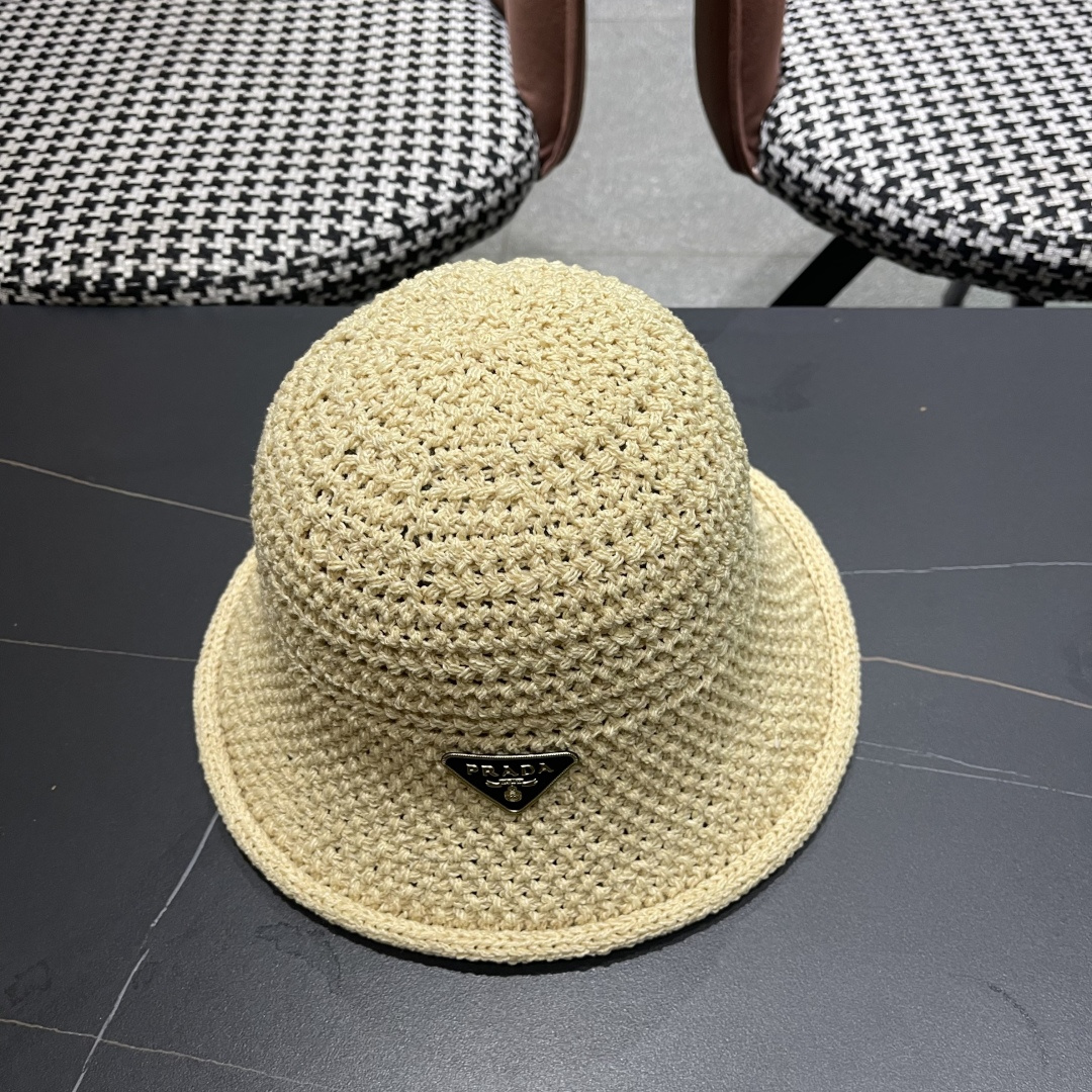 【PRADA普拉达】新款镂空小桶帽渔夫帽，可随意折叠，超好搭