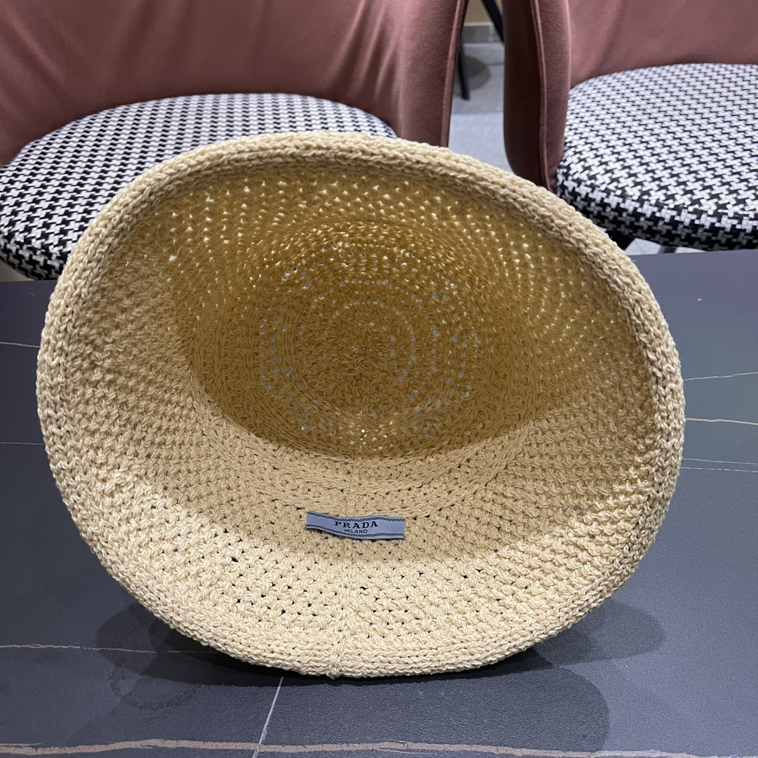 【PRADA普拉达】新款镂空小桶帽渔夫帽，可随意折叠，超好搭