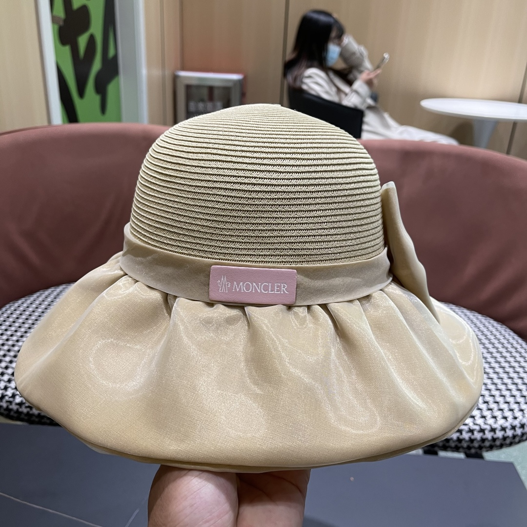  👒蒙‌口Moncler👒夏季欧根沙蝴蝶结防晒海边度假沙滩大帽檐渔夫帽