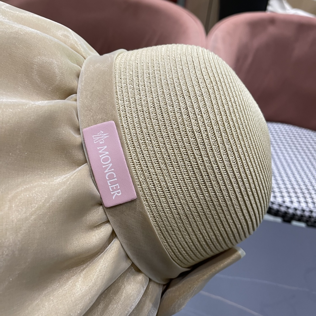  👒蒙‌口Moncler👒夏季欧根沙蝴蝶结防晒海边度假沙滩大帽檐渔夫帽