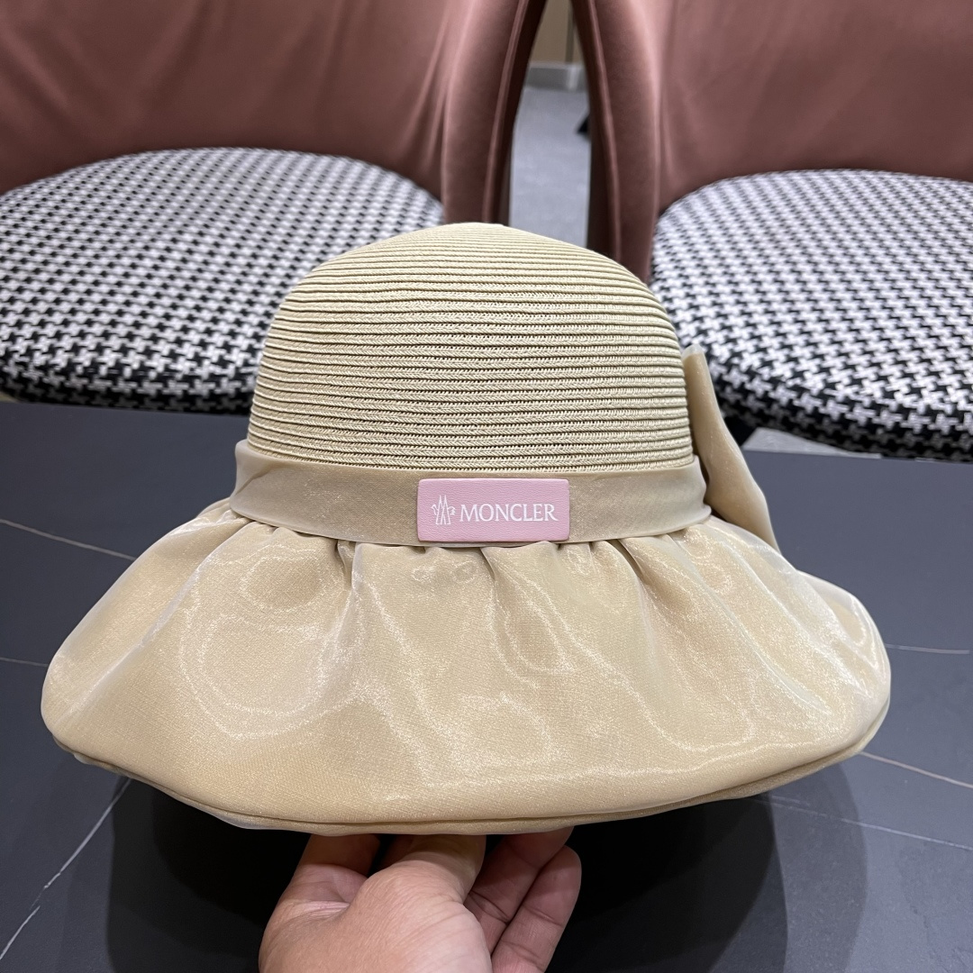  👒蒙‌口Moncler👒夏季欧根沙蝴蝶结防晒海边度假沙滩大帽檐渔夫帽