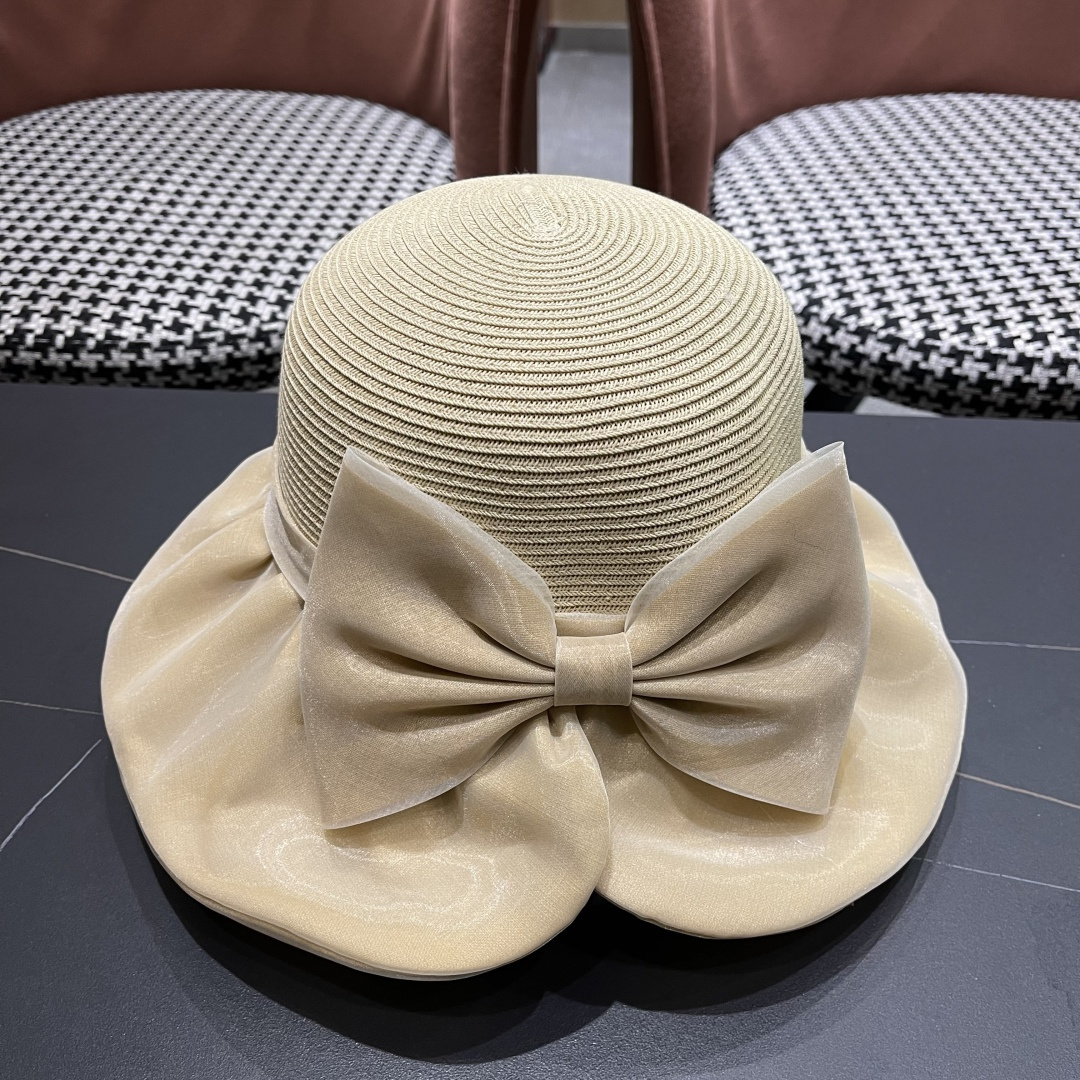  👒蒙‌口Moncler👒夏季欧根沙蝴蝶结防晒海边度假沙滩大帽檐渔夫帽