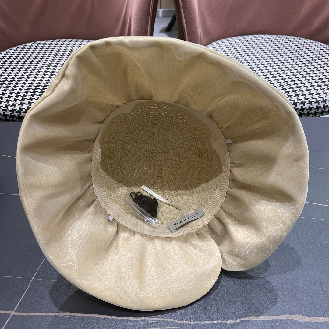  👒蒙‌口Moncler👒夏季欧根沙蝴蝶结防晒海边度假沙滩大帽檐渔夫帽