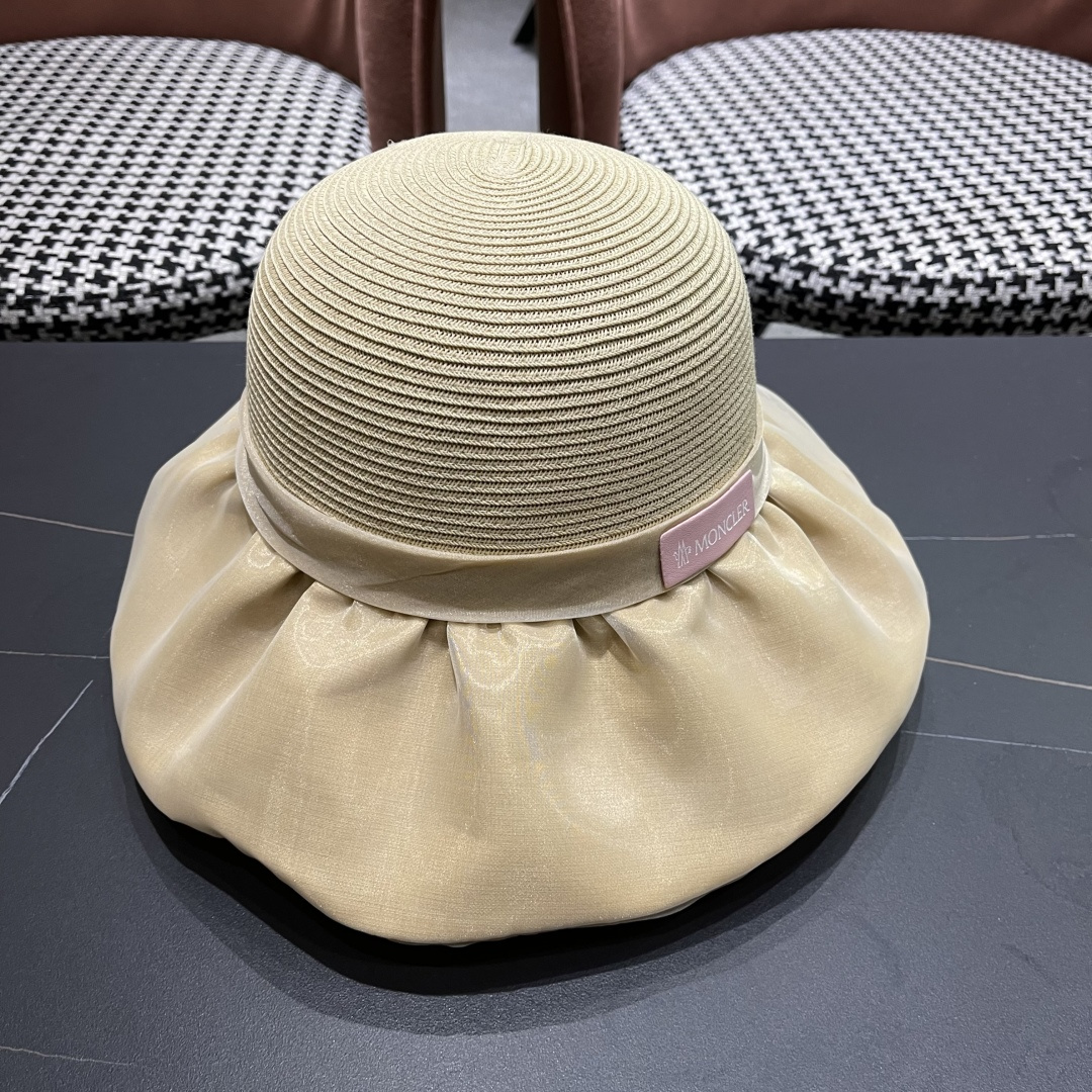  👒蒙‌口Moncler👒夏季欧根沙蝴蝶结防晒海边度假沙滩大帽檐渔夫帽