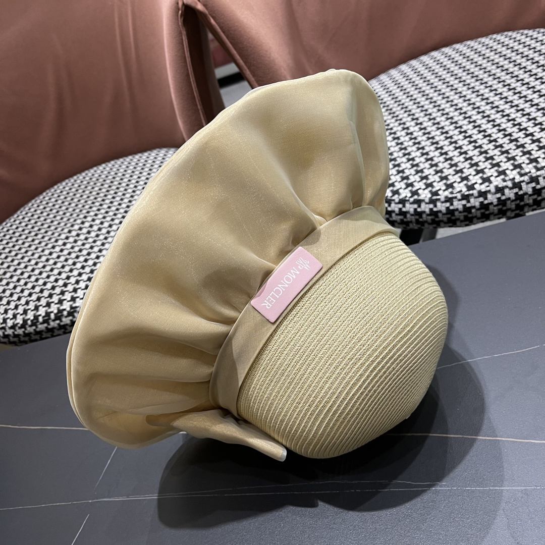  👒蒙‌口Moncler👒夏季欧根沙蝴蝶结防晒海边度假沙滩大帽檐渔夫帽