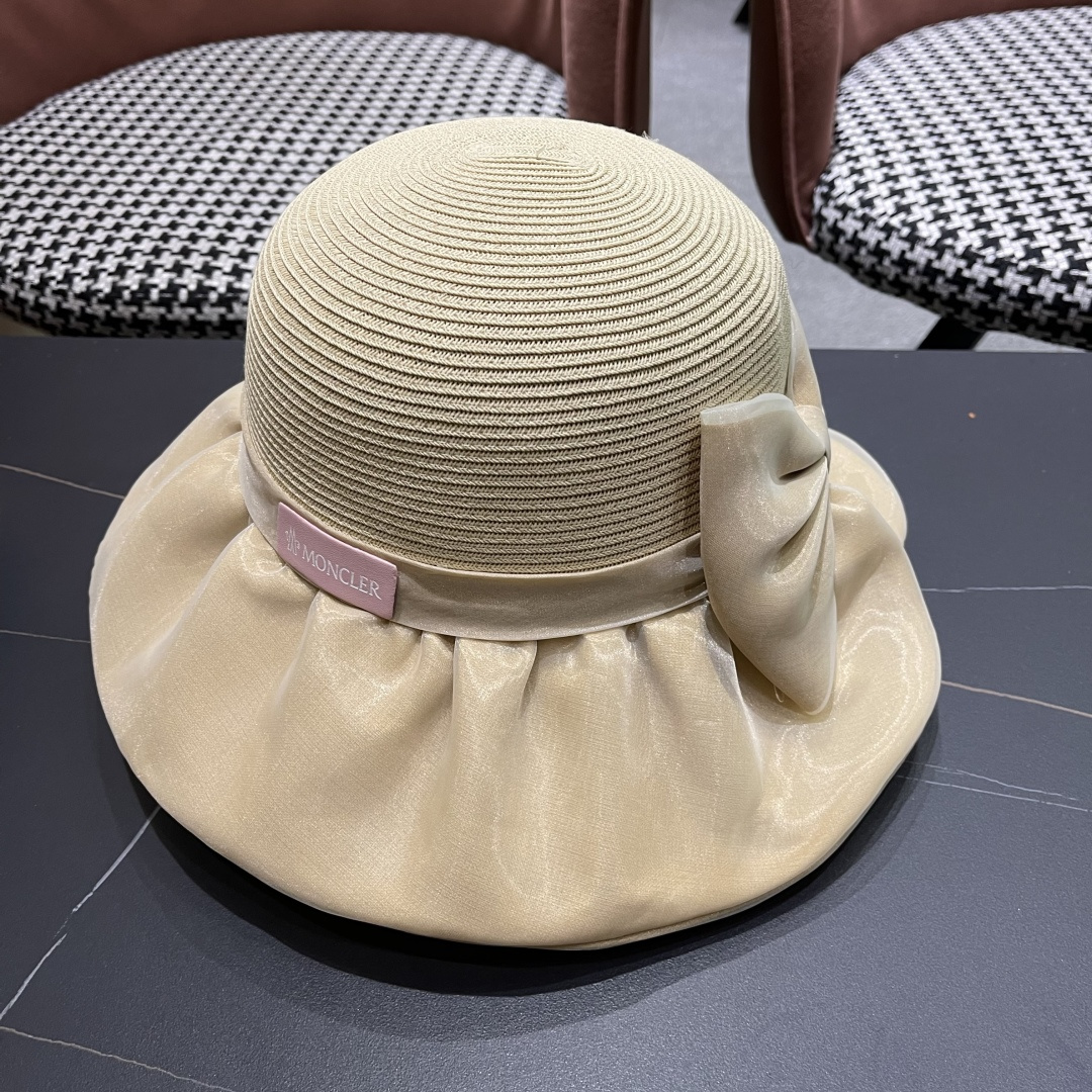  👒蒙‌口Moncler👒夏季欧根沙蝴蝶结防晒海边度假沙滩大帽檐渔夫帽