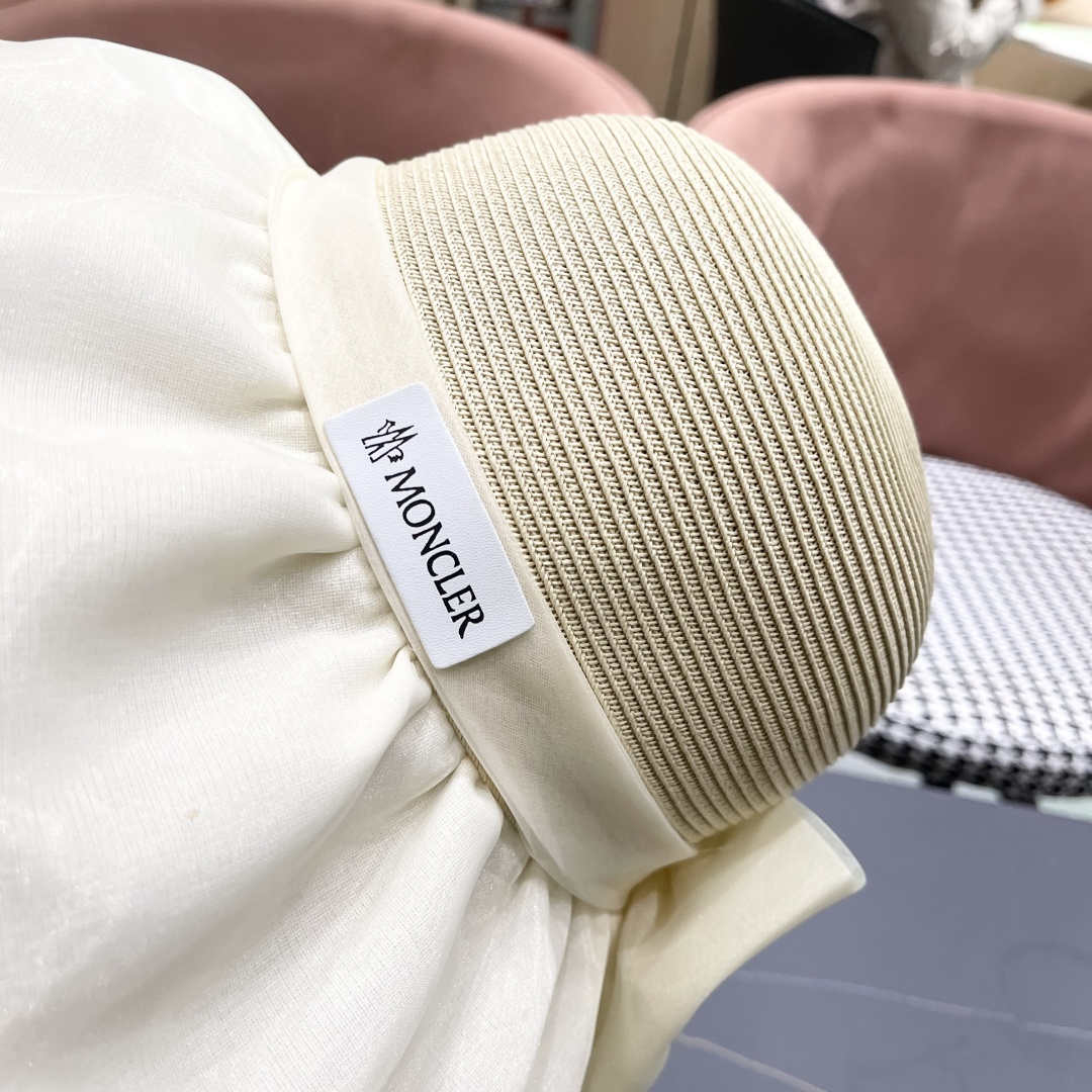  👒蒙‌口Moncler👒夏季欧根沙蝴蝶结防晒海边度假沙滩大帽檐渔夫帽