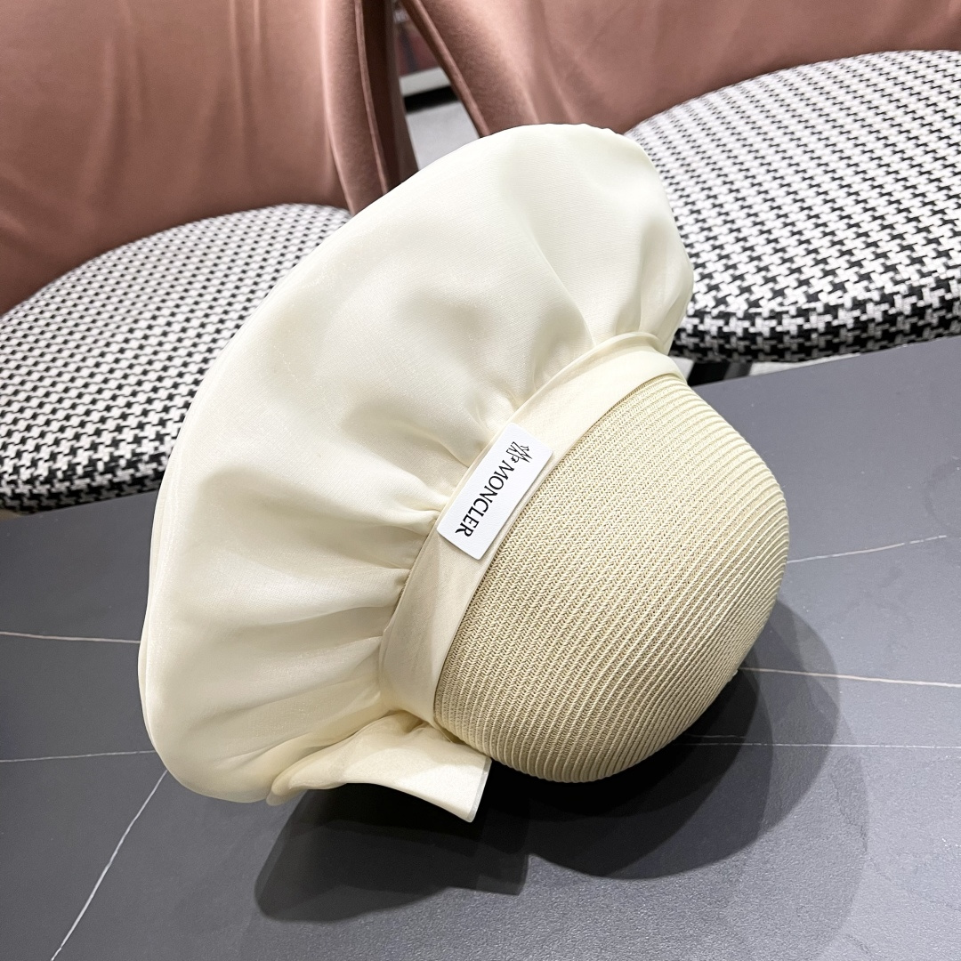  👒蒙‌口Moncler👒夏季欧根沙蝴蝶结防晒海边度假沙滩大帽檐渔夫帽