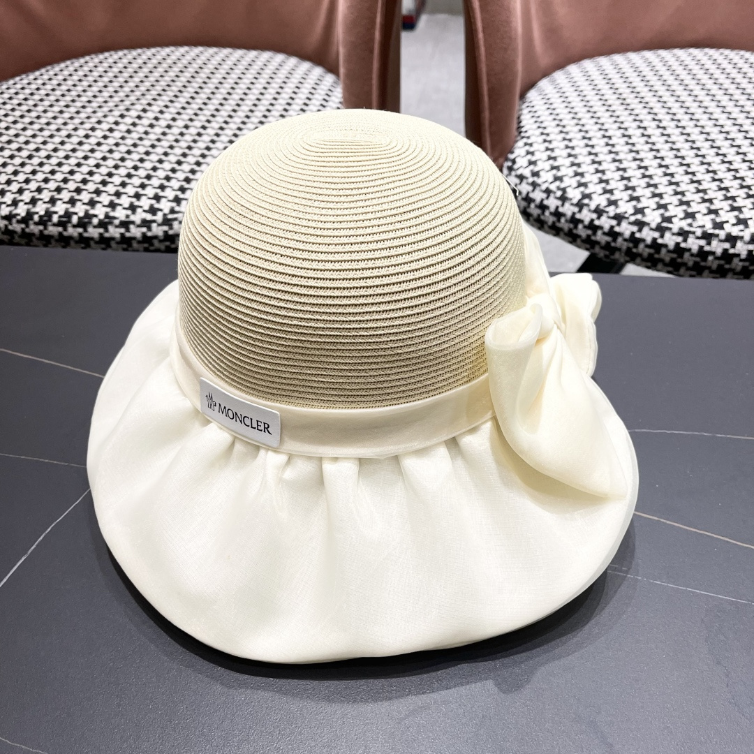  👒蒙‌口Moncler👒夏季欧根沙蝴蝶结防晒海边度假沙滩大帽檐渔夫帽