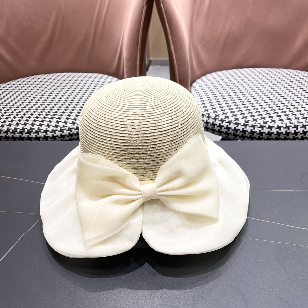  👒蒙‌口Moncler👒夏季欧根沙蝴蝶结防晒海边度假沙滩大帽檐渔夫帽