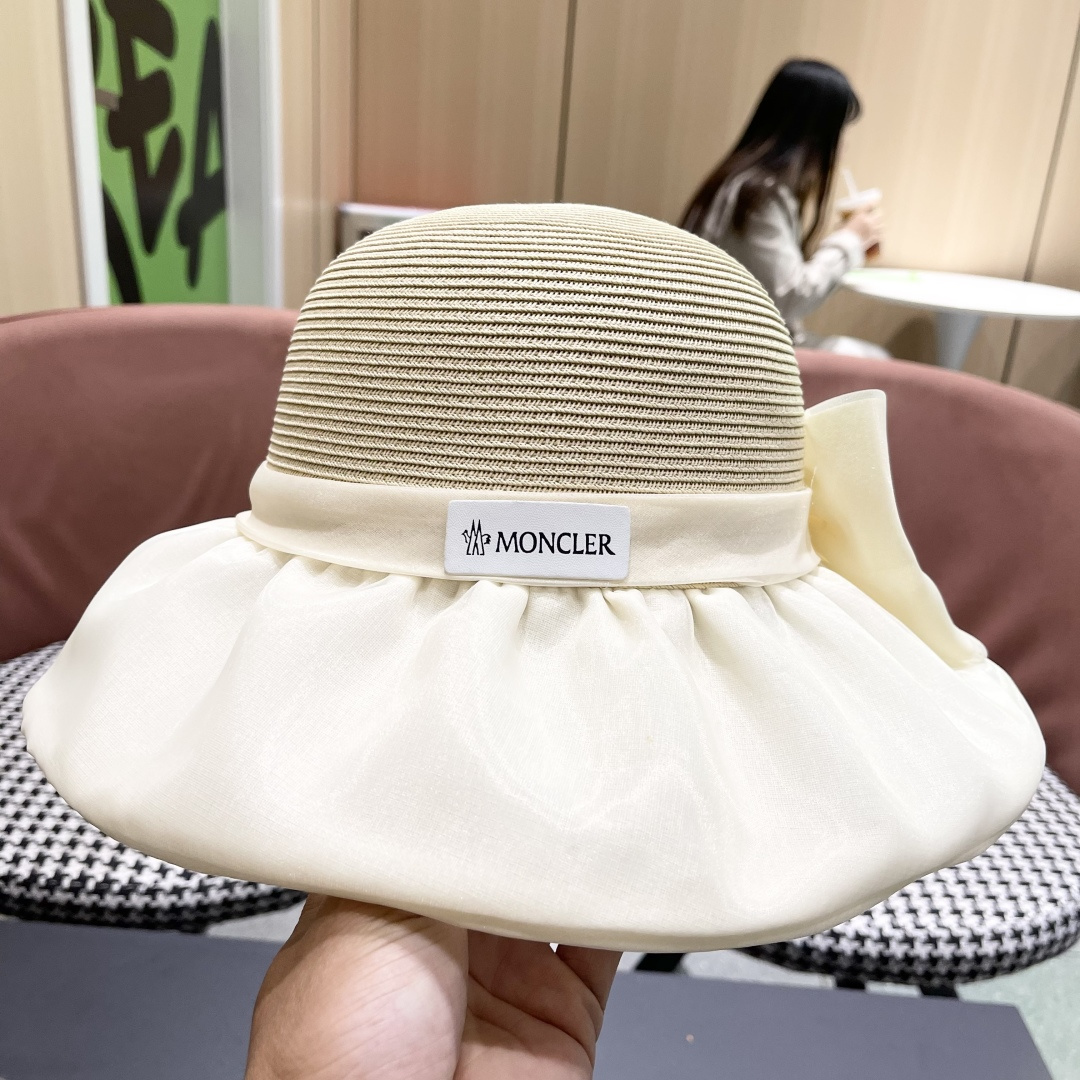  👒蒙‌口Moncler👒夏季欧根沙蝴蝶结防晒海边度假沙滩大帽檐渔夫帽
