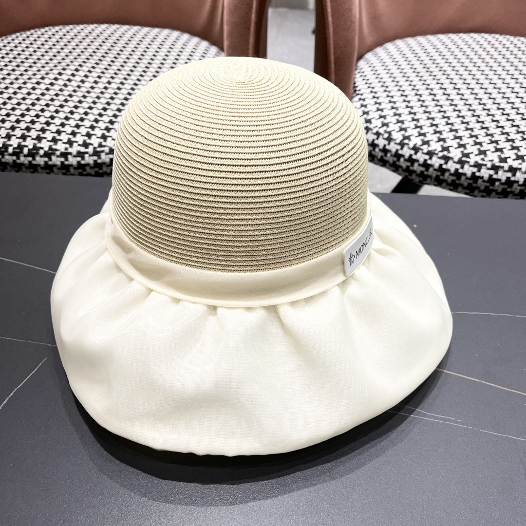  👒蒙‌口Moncler👒夏季欧根沙蝴蝶结防晒海边度假沙滩大帽檐渔夫帽