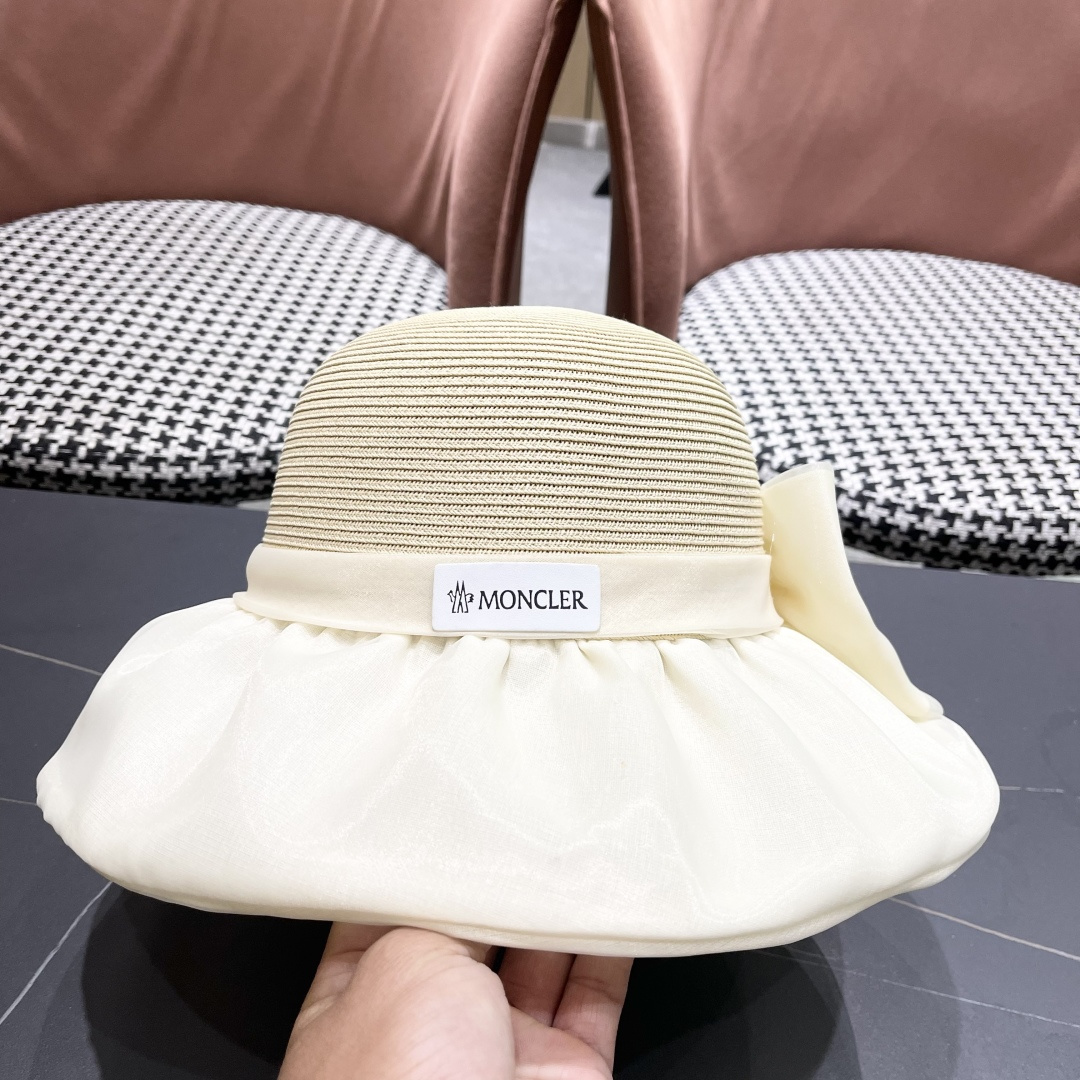  👒蒙‌口Moncler👒夏季欧根沙蝴蝶结防晒海边度假沙滩大帽檐渔夫帽