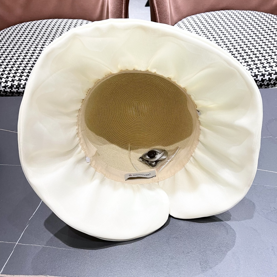 👒蒙‌口Moncler👒夏季欧根沙蝴蝶结防晒海边度假沙滩大帽檐渔夫帽
