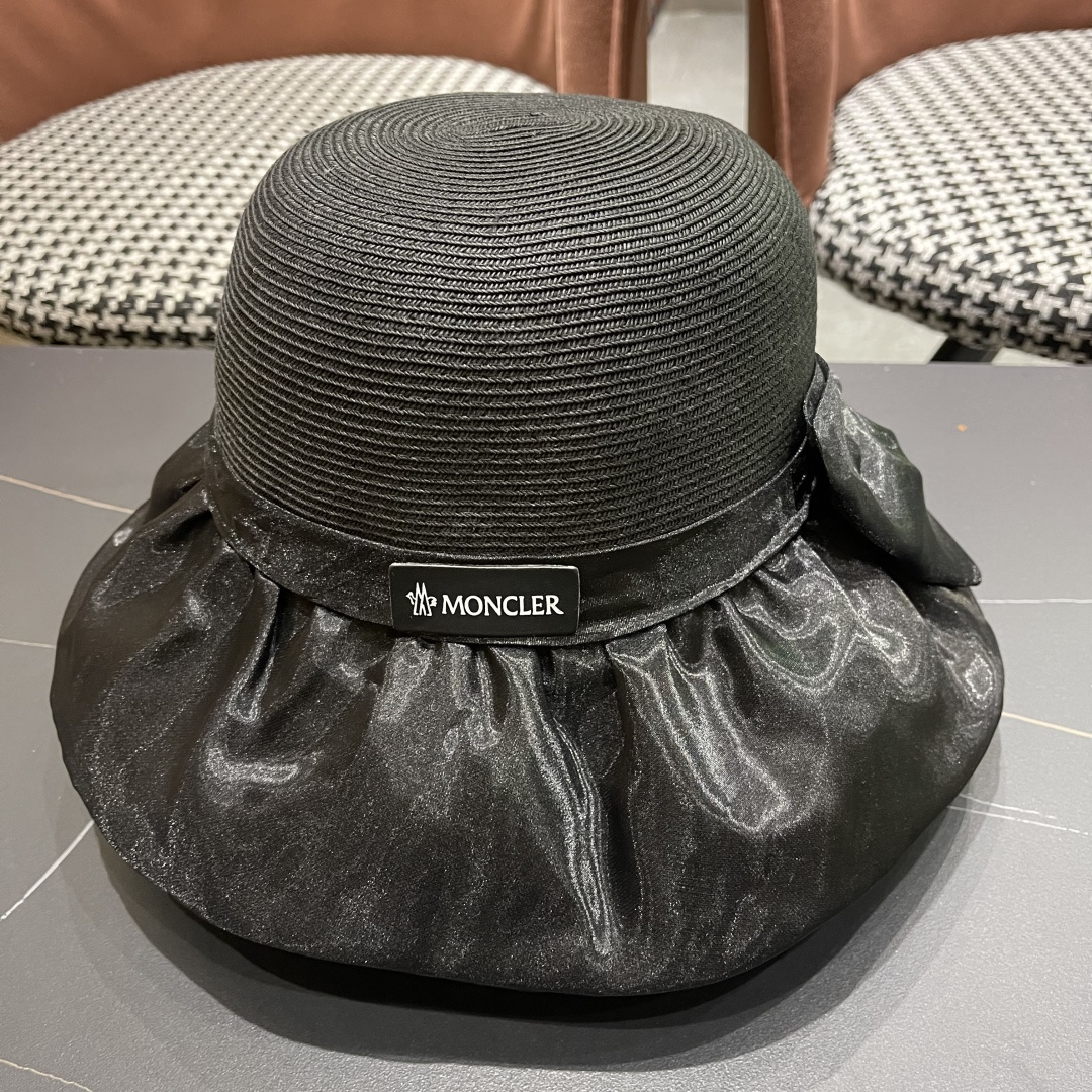  👒蒙‌口Moncler👒夏季欧根沙蝴蝶结防晒海边度假沙滩大帽檐渔夫帽