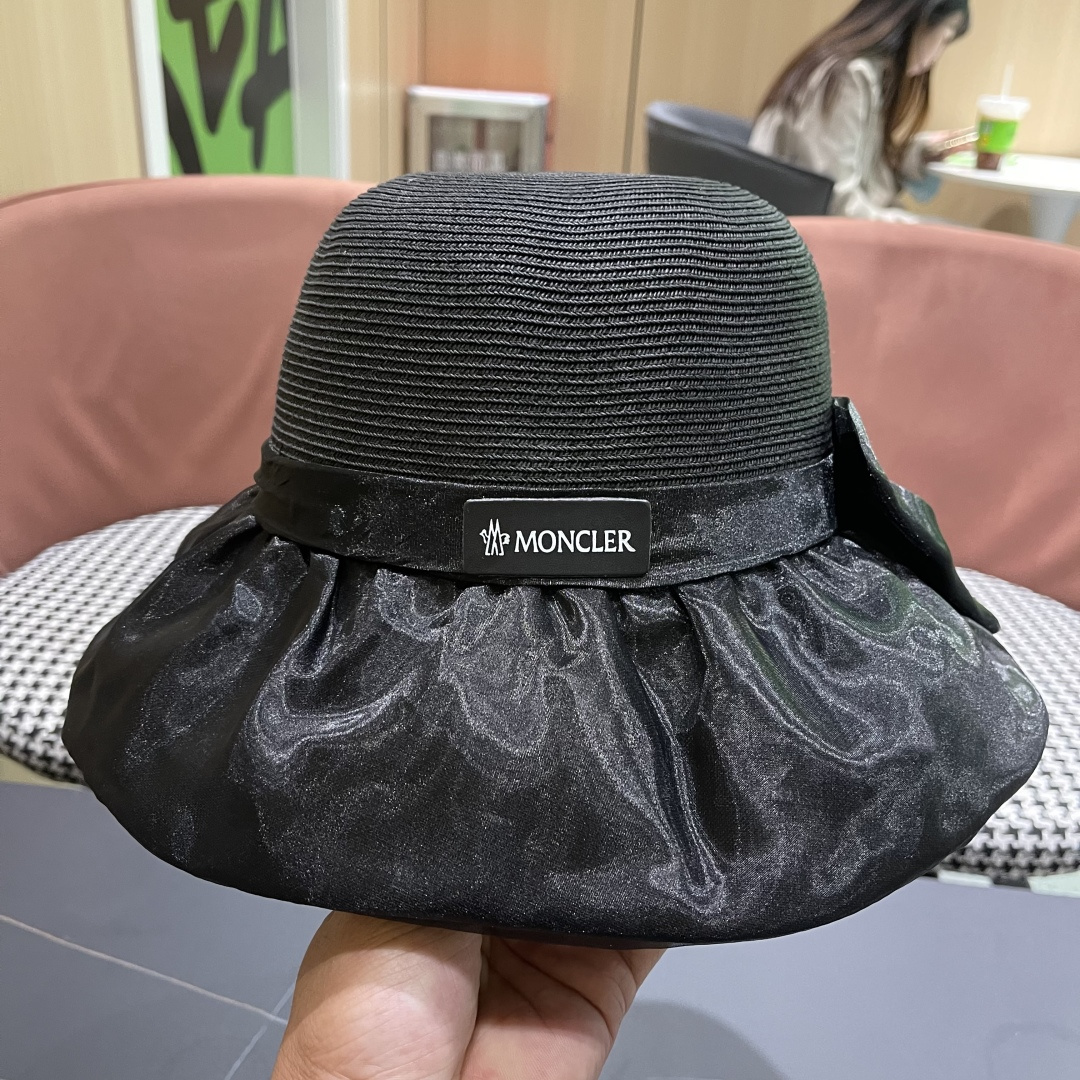 👒蒙‌口Moncler👒夏季欧根沙蝴蝶结防晒海边度假沙滩大帽檐渔夫帽