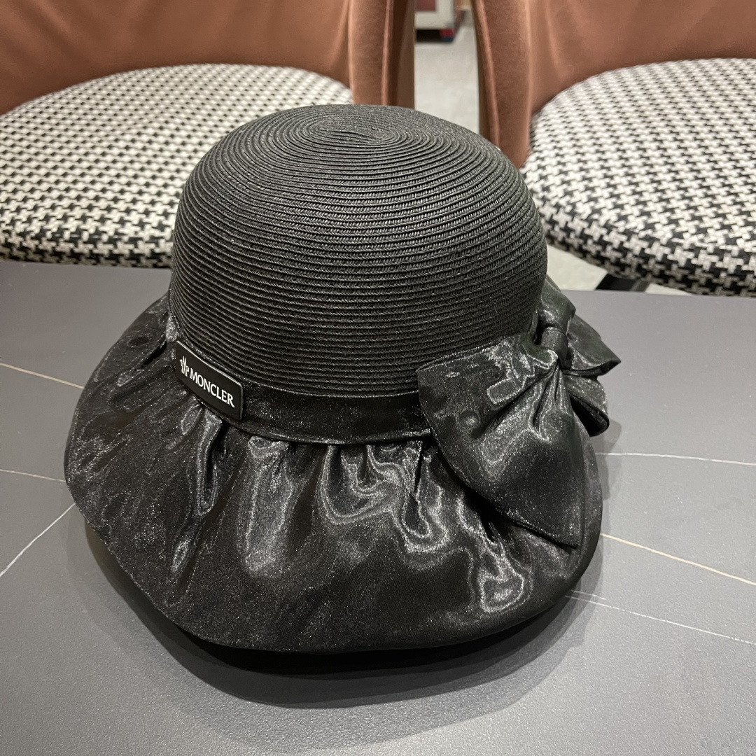  👒蒙‌口Moncler👒夏季欧根沙蝴蝶结防晒海边度假沙滩大帽檐渔夫帽