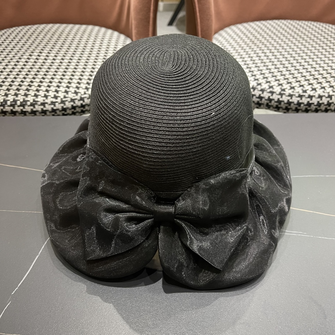  👒蒙‌口Moncler👒夏季欧根沙蝴蝶结防晒海边度假沙滩大帽檐渔夫帽