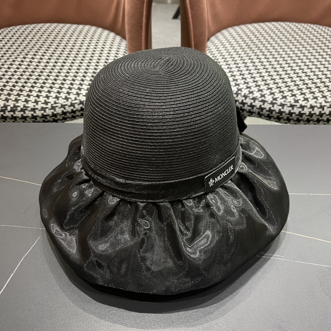  👒蒙‌口Moncler👒夏季欧根沙蝴蝶结防晒海边度假沙滩大帽檐渔夫帽