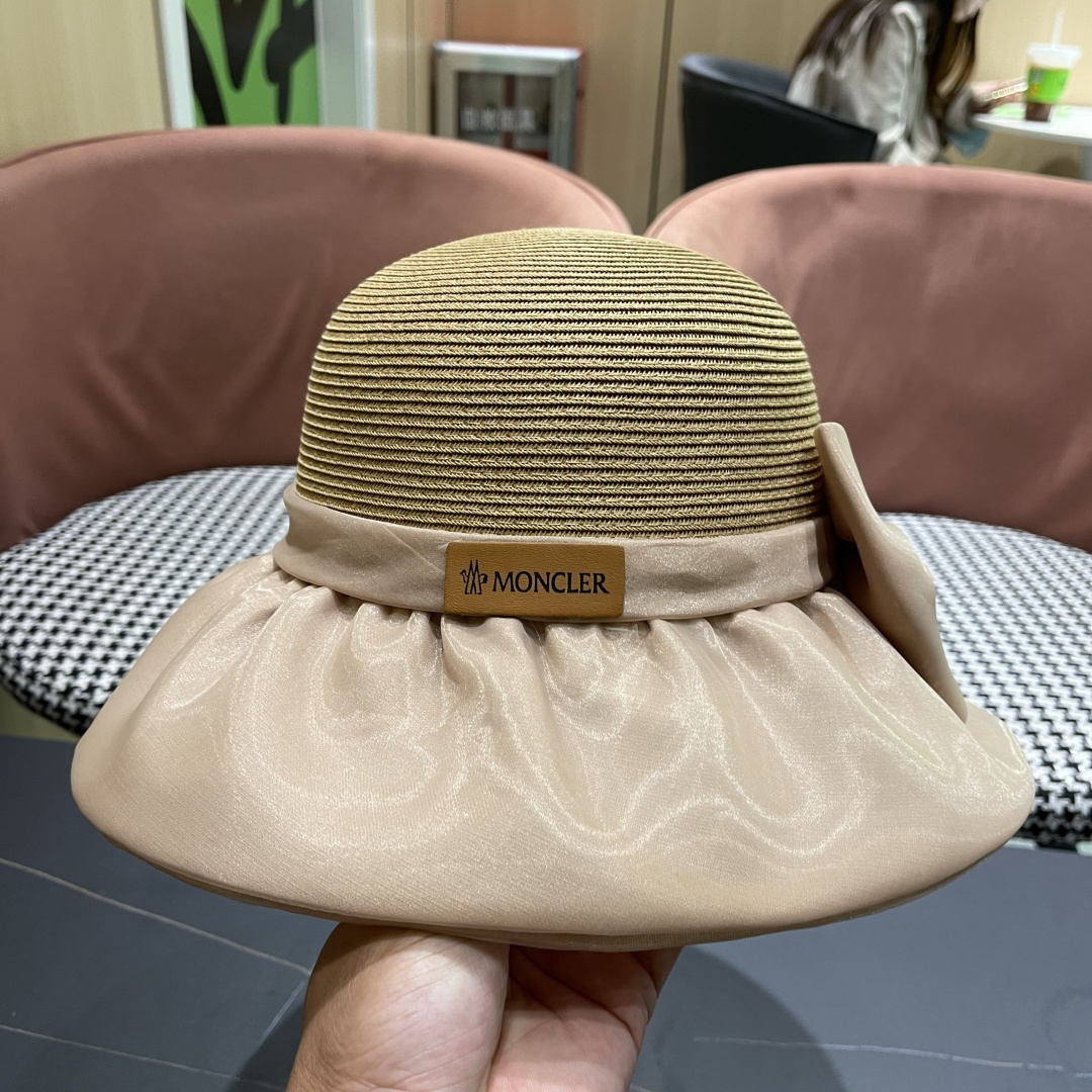  👒蒙‌口Moncler👒夏季欧根沙蝴蝶结防晒海边度假沙滩大帽檐渔夫帽