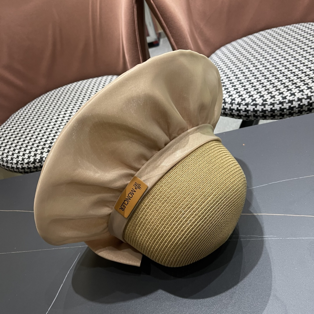  👒蒙‌口Moncler👒夏季欧根沙蝴蝶结防晒海边度假沙滩大帽檐渔夫帽
