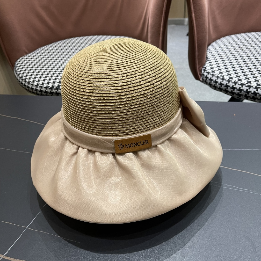  👒蒙‌口Moncler👒夏季欧根沙蝴蝶结防晒海边度假沙滩大帽檐渔夫帽
