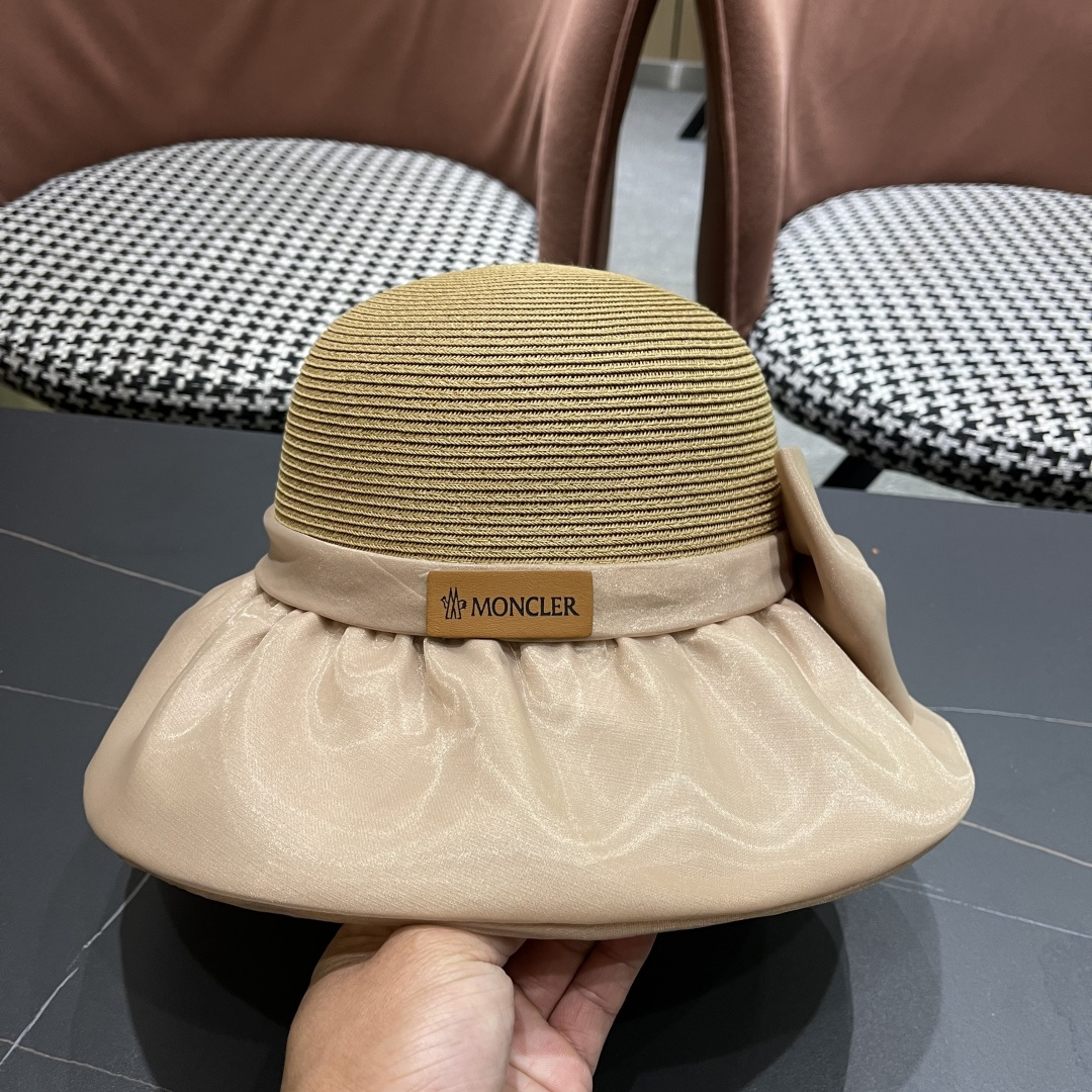  👒蒙‌口Moncler👒夏季欧根沙蝴蝶结防晒海边度假沙滩大帽檐渔夫帽