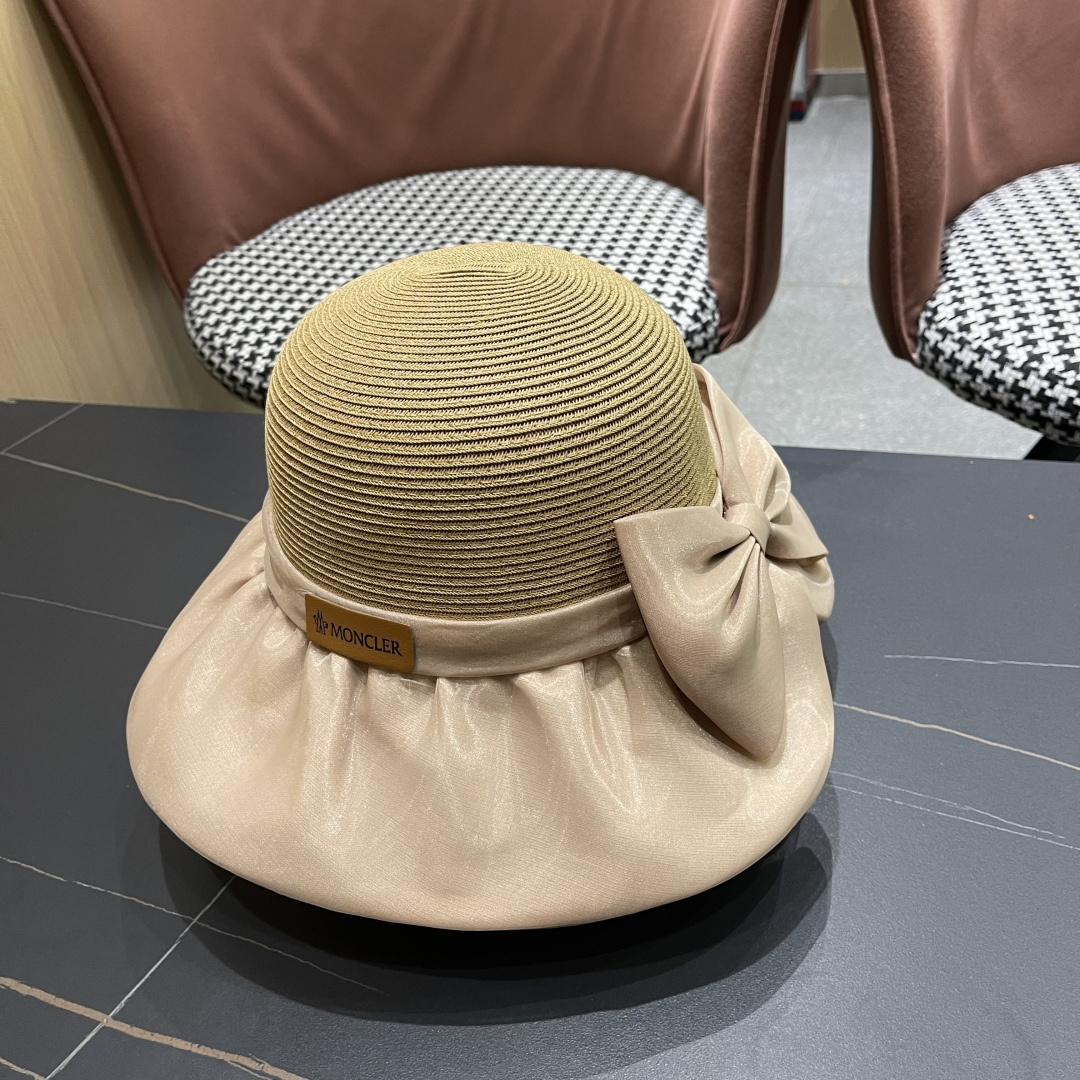  👒蒙‌口Moncler👒夏季欧根沙蝴蝶结防晒海边度假沙滩大帽檐渔夫帽