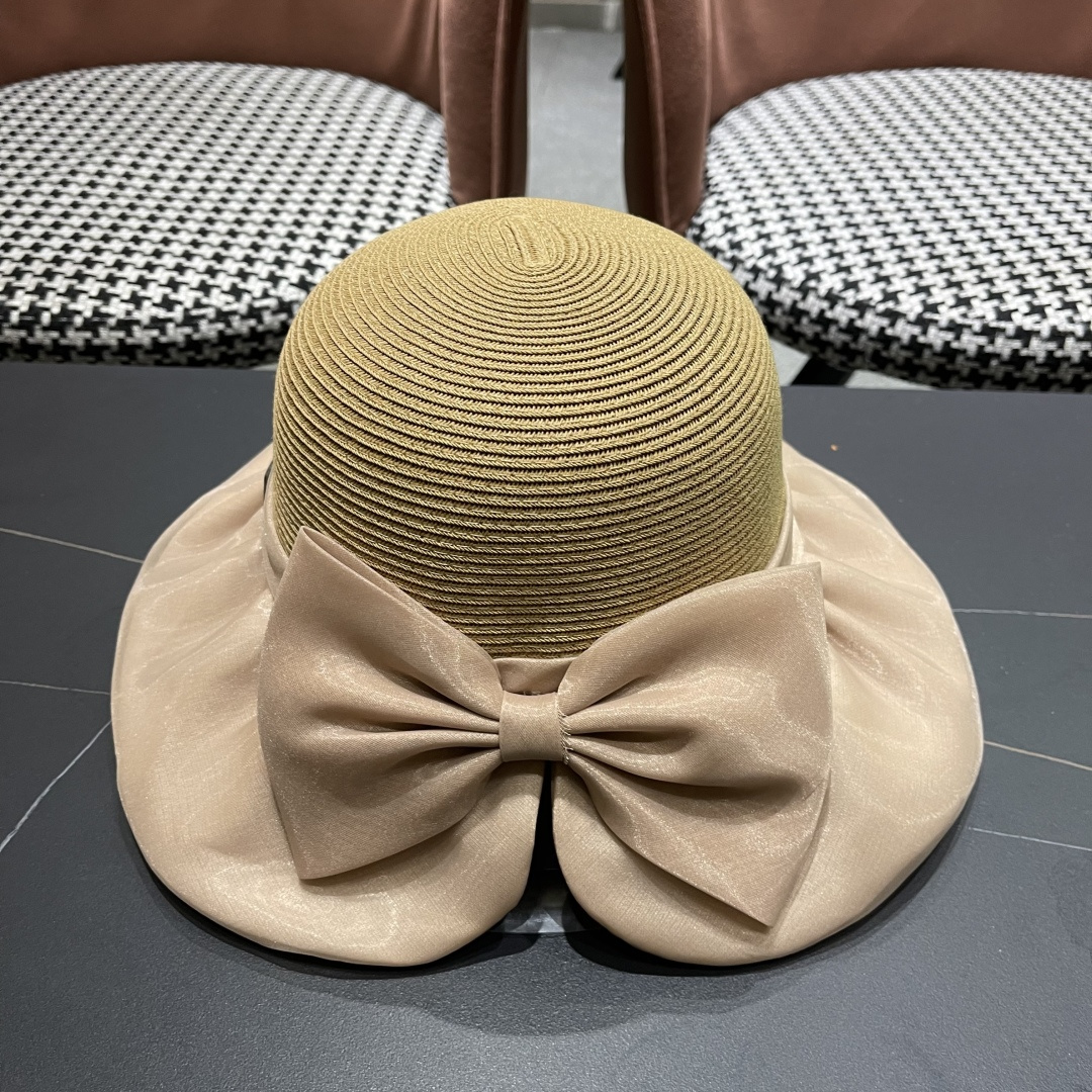  👒蒙‌口Moncler👒夏季欧根沙蝴蝶结防晒海边度假沙滩大帽檐渔夫帽