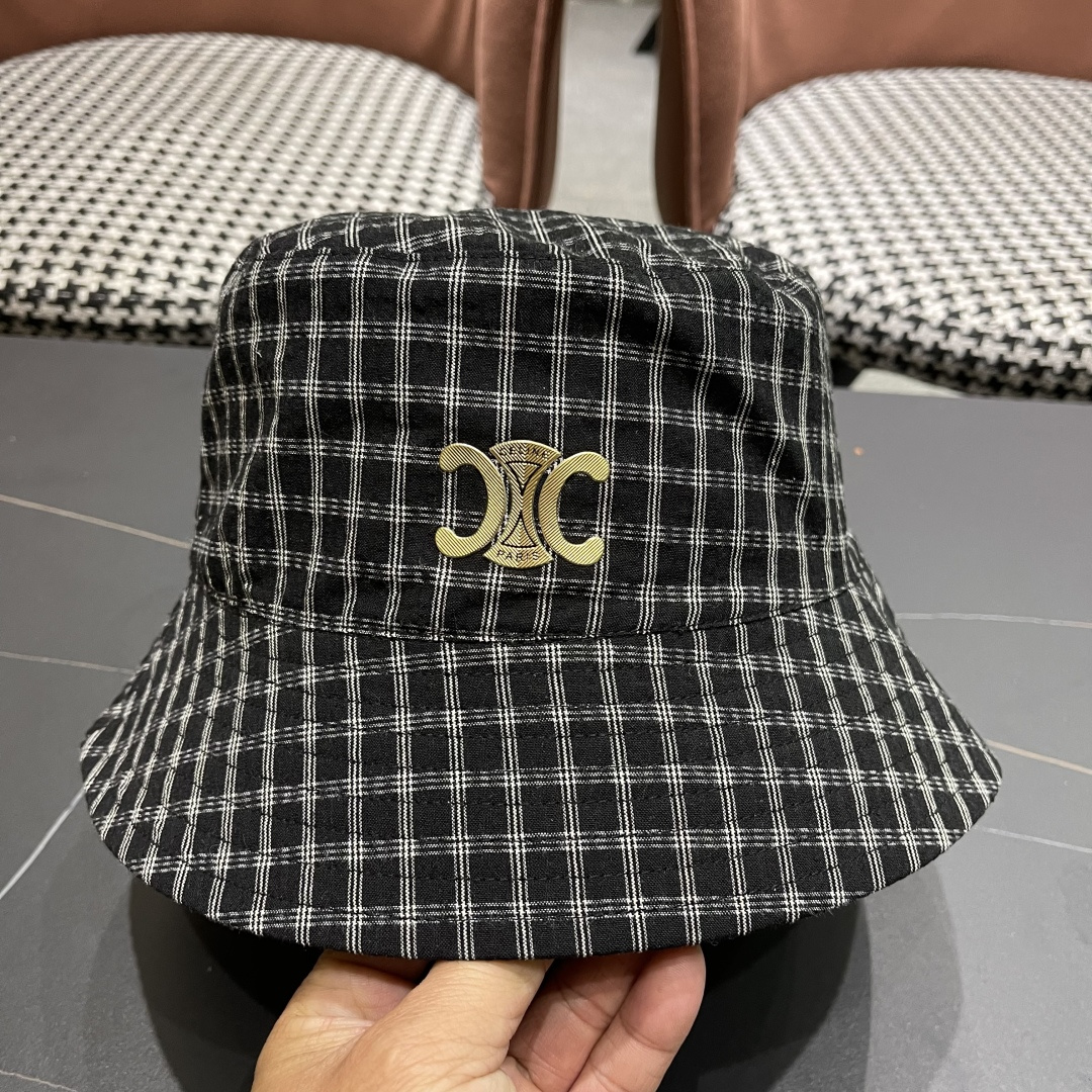  赛琳cellne2025新款条纹格子渔夫帽子女夏季出游遮阳防晒草帽可折叠太阳帽