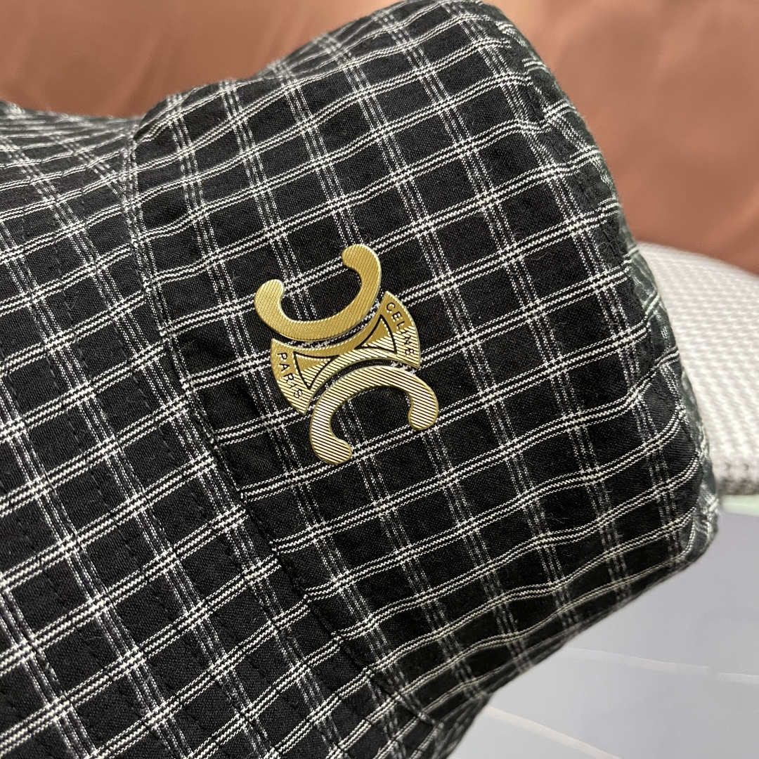  赛琳cellne2025新款条纹格子渔夫帽子女夏季出游遮阳防晒草帽可折叠太阳帽