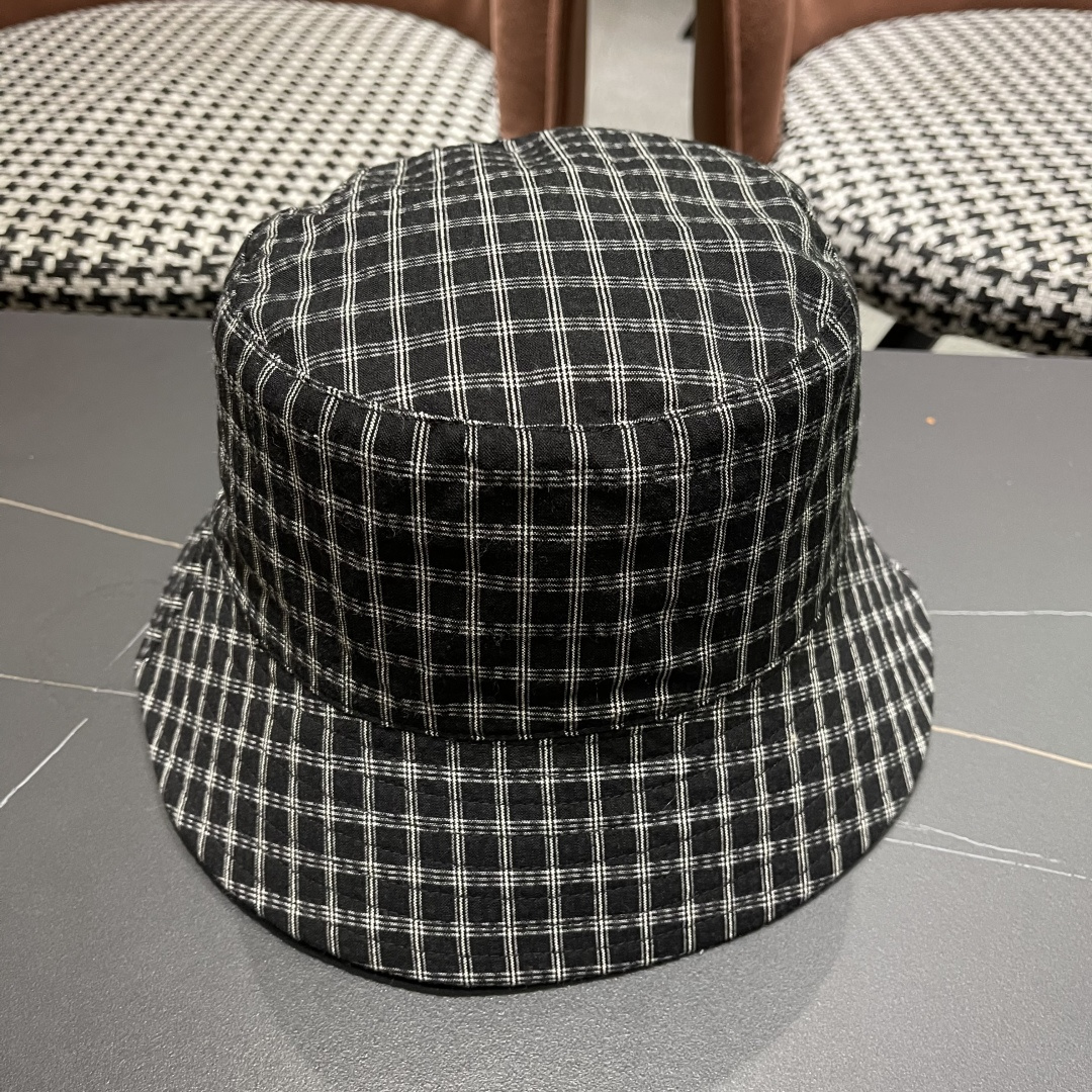  赛琳cellne2025新款条纹格子渔夫帽子女夏季出游遮阳防晒草帽可折叠太阳帽