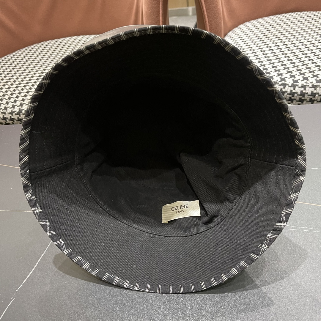  赛琳cellne2025新款条纹格子渔夫帽子女夏季出游遮阳防晒草帽可折叠太阳帽