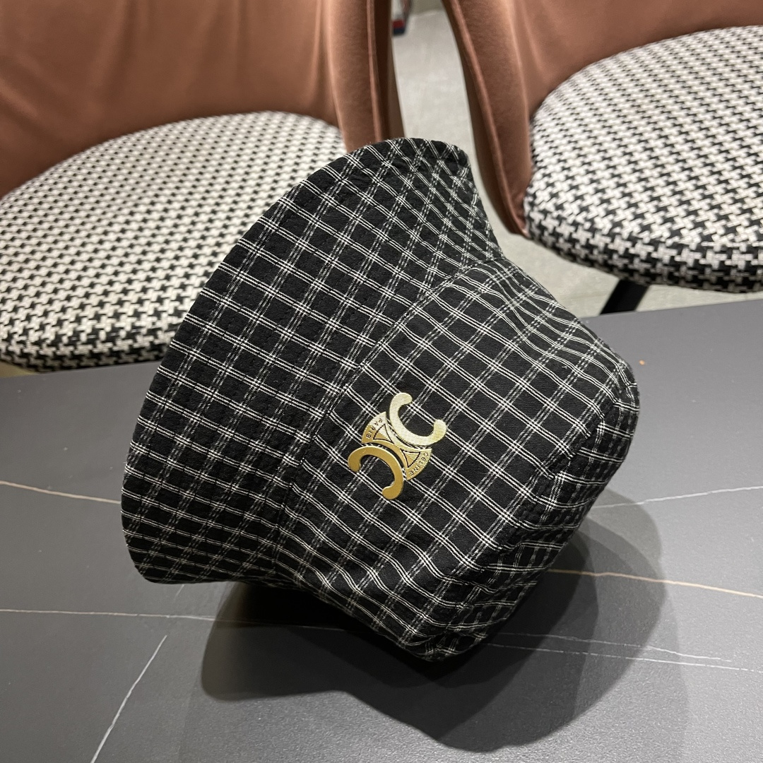  赛琳cellne2025新款条纹格子渔夫帽子女夏季出游遮阳防晒草帽可折叠太阳帽