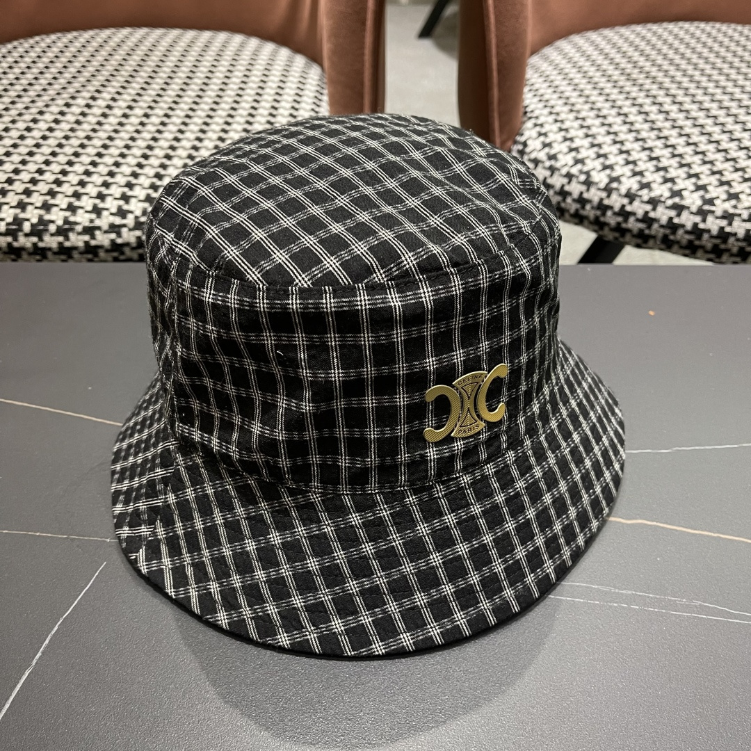  赛琳cellne2025新款条纹格子渔夫帽子女夏季出游遮阳防晒草帽可折叠太阳帽