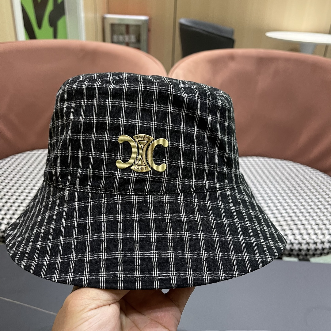  赛琳cellne2025新款条纹格子渔夫帽子女夏季出游遮阳防晒草帽可折叠太阳帽