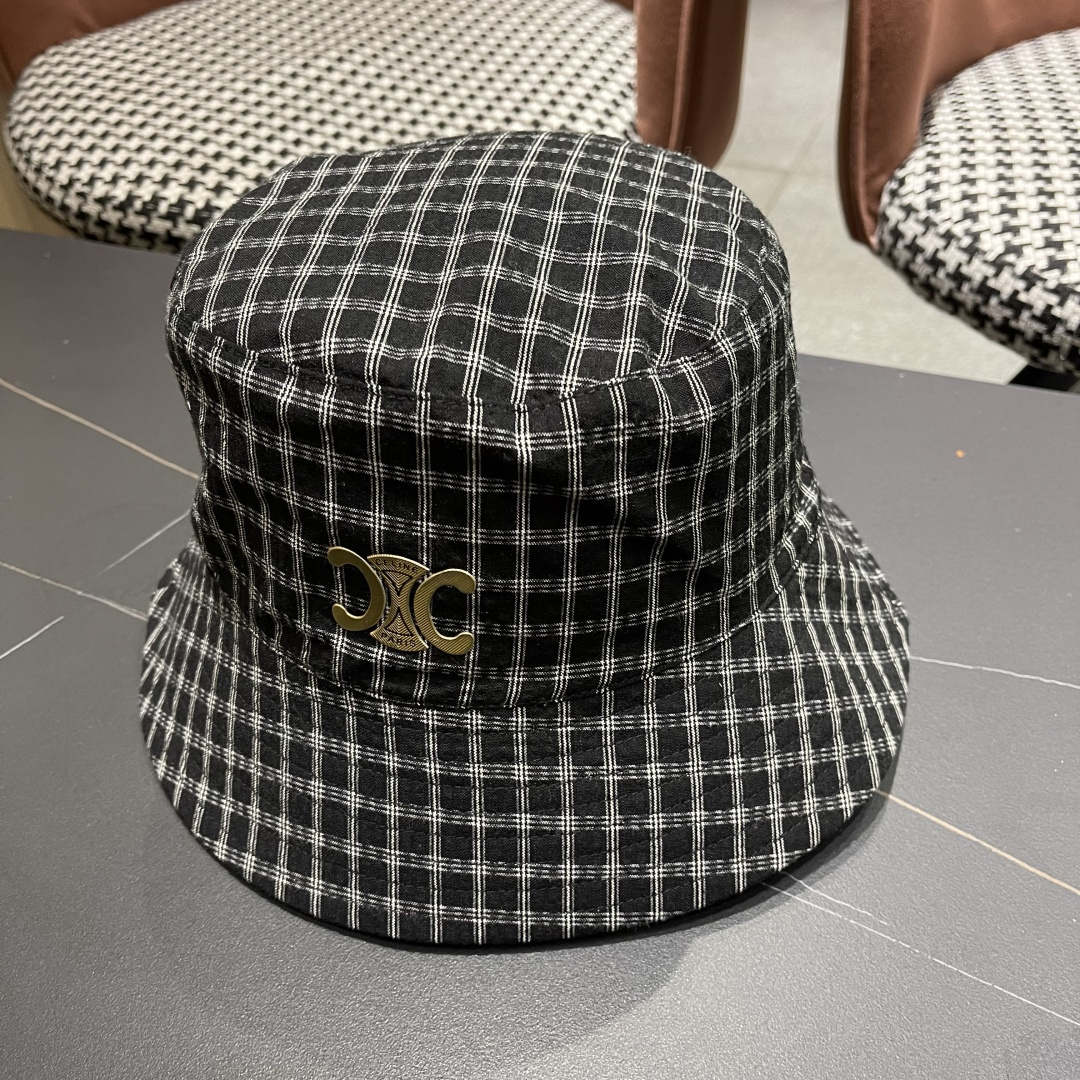  赛琳cellne2025新款条纹格子渔夫帽子女夏季出游遮阳防晒草帽可折叠太阳帽