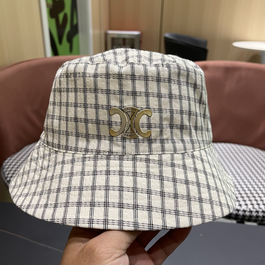  赛琳cellne2025新款条纹格子渔夫帽子女夏季出游遮阳防晒草帽可折叠太阳帽