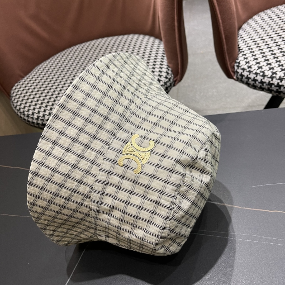  赛琳cellne2025新款条纹格子渔夫帽子女夏季出游遮阳防晒草帽可折叠太阳帽