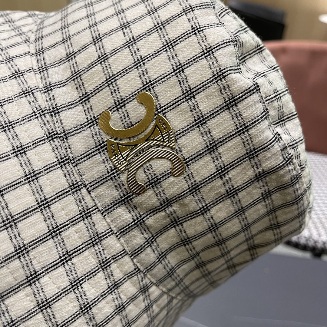  赛琳cellne2025新款条纹格子渔夫帽子女夏季出游遮阳防晒草帽可折叠太阳帽