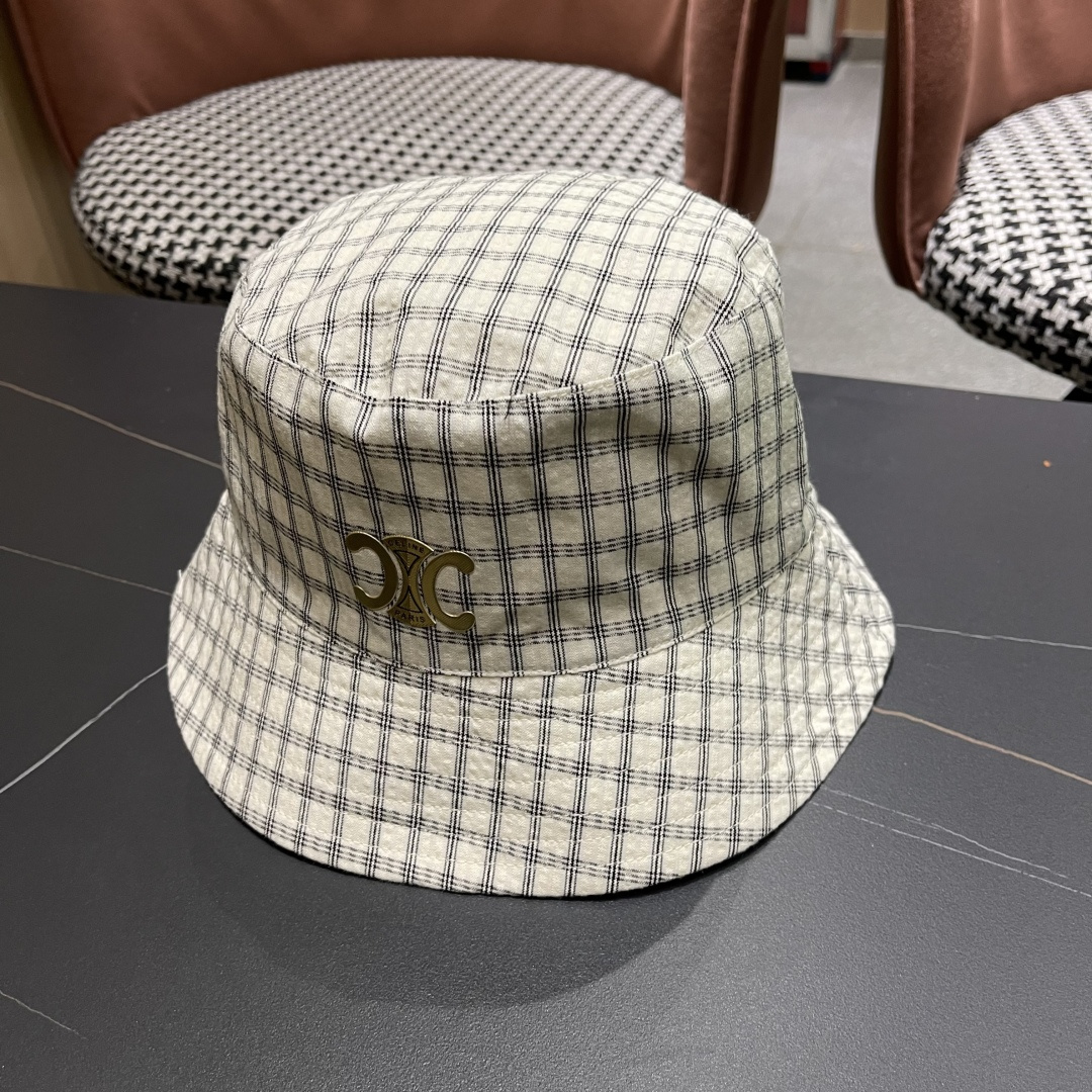  赛琳cellne2025新款条纹格子渔夫帽子女夏季出游遮阳防晒草帽可折叠太阳帽