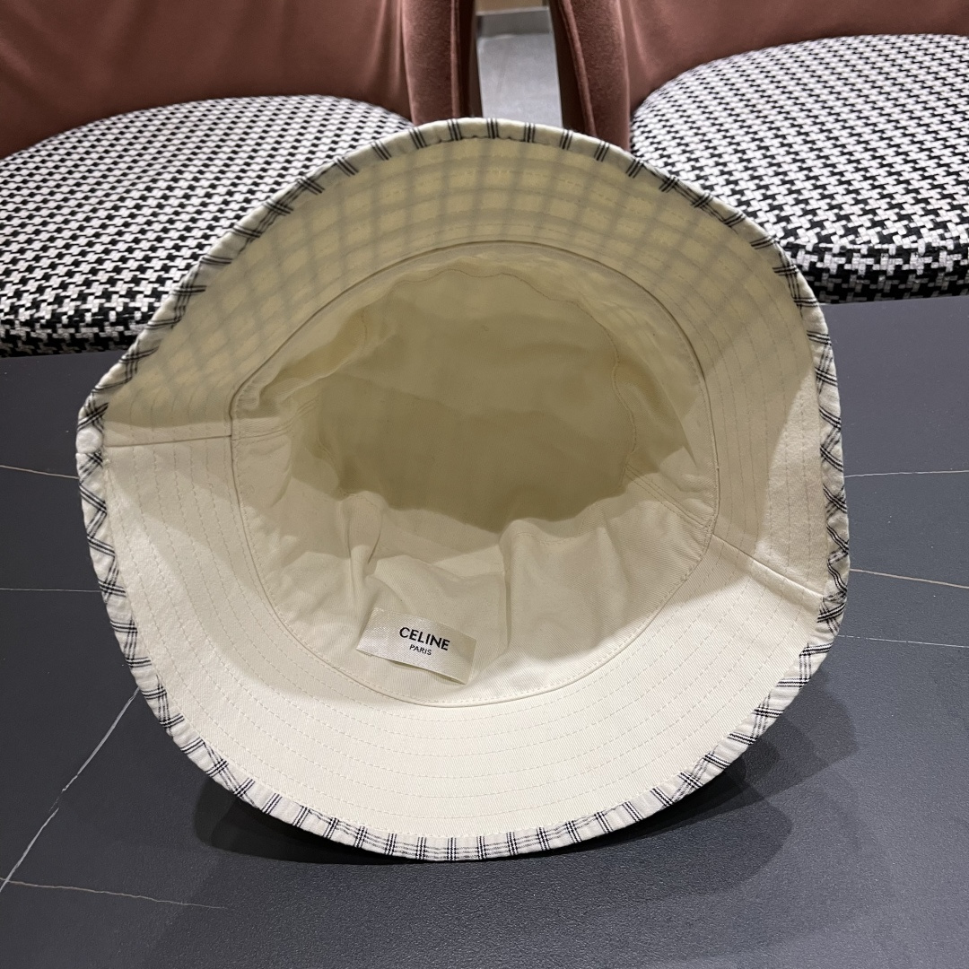  赛琳cellne2025新款条纹格子渔夫帽子女夏季出游遮阳防晒草帽可折叠太阳帽