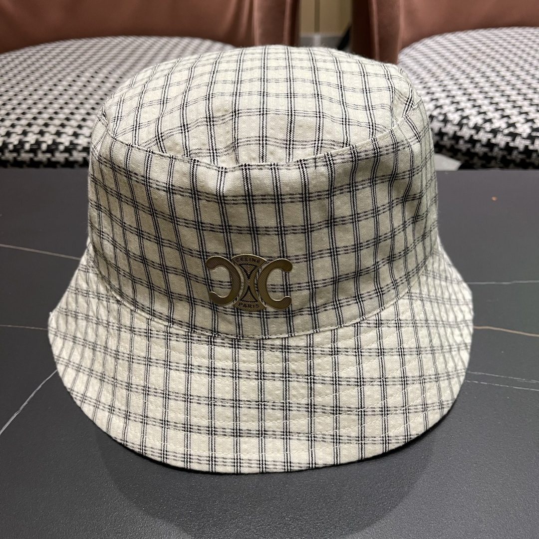  赛琳cellne2025新款条纹格子渔夫帽子女夏季出游遮阳防晒草帽可折叠太阳帽