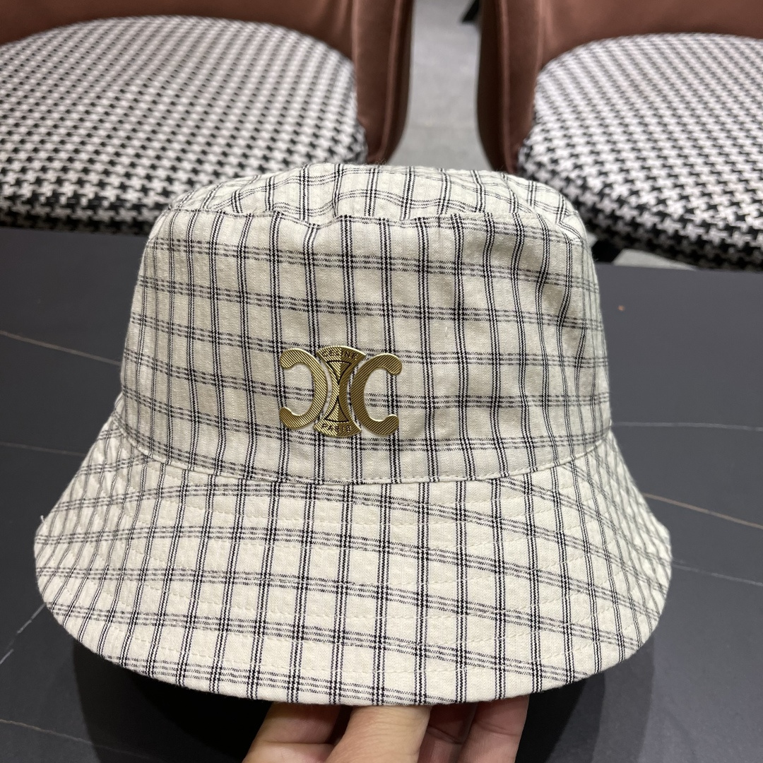  赛琳cellne2025新款条纹格子渔夫帽子女夏季出游遮阳防晒草帽可折叠太阳帽