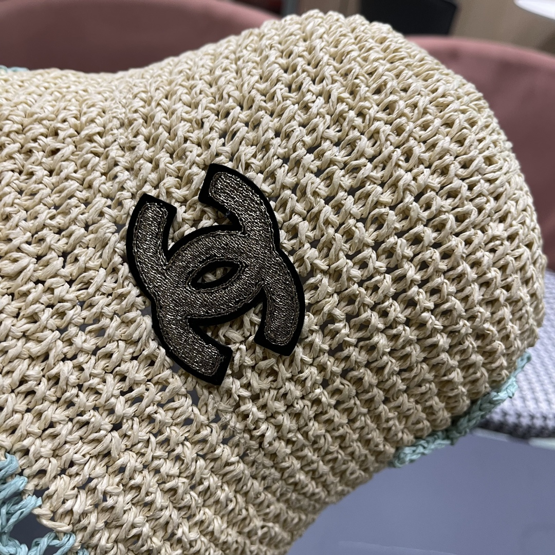  Chanel香奈儿草编渔夫帽子女2024新款夏季透日系小清新显脸小防晒遮阳帽