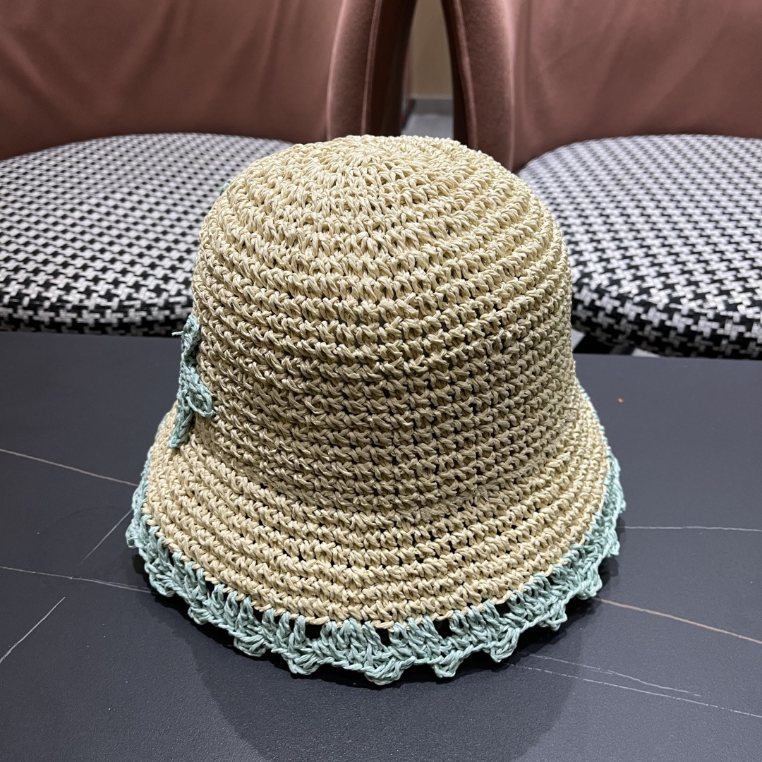  Chanel香奈儿草编渔夫帽子女2024新款夏季透日系小清新显脸小防晒遮阳帽