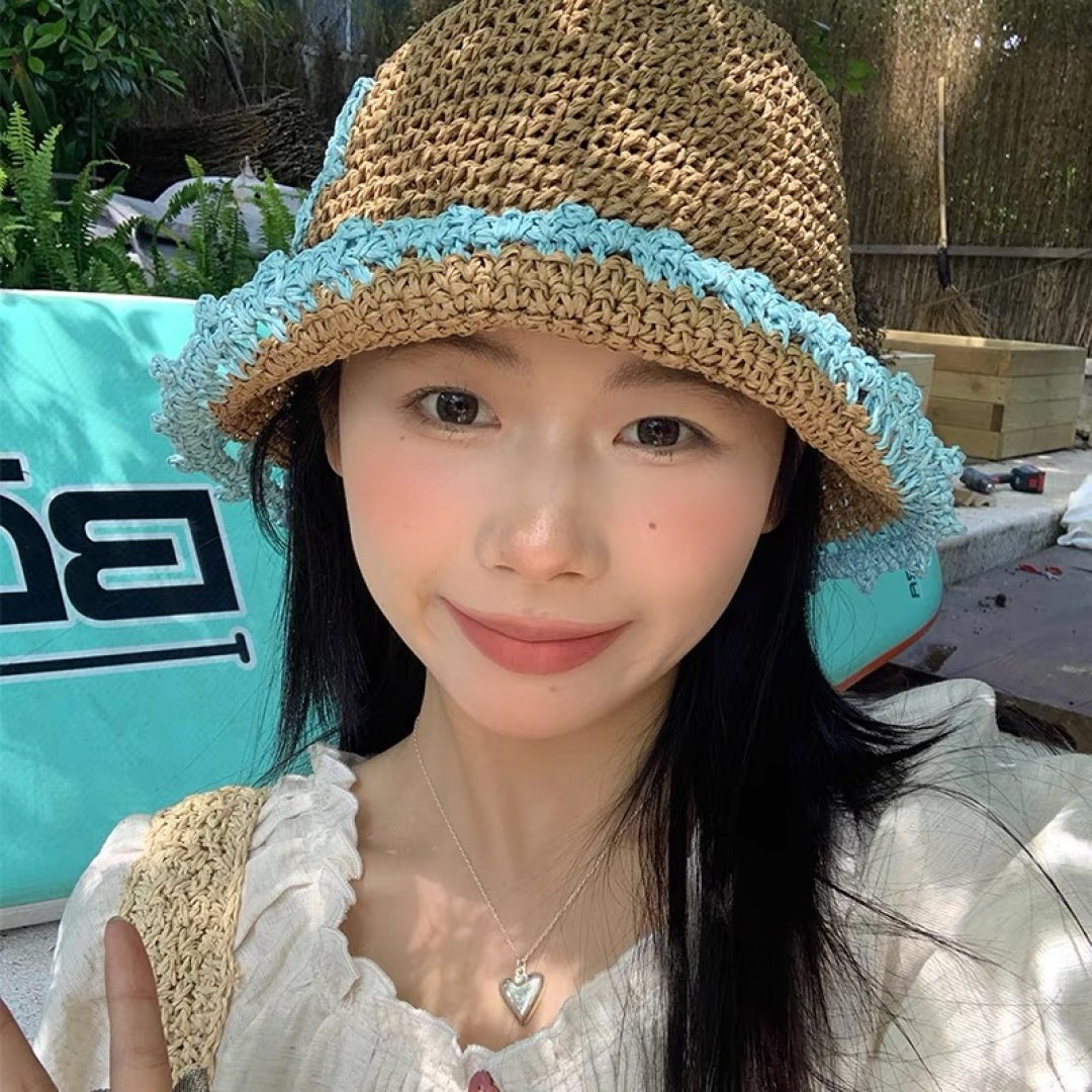  Chanel香奈儿草编渔夫帽子女2024新款夏季透日系小清新显脸小防晒遮阳帽